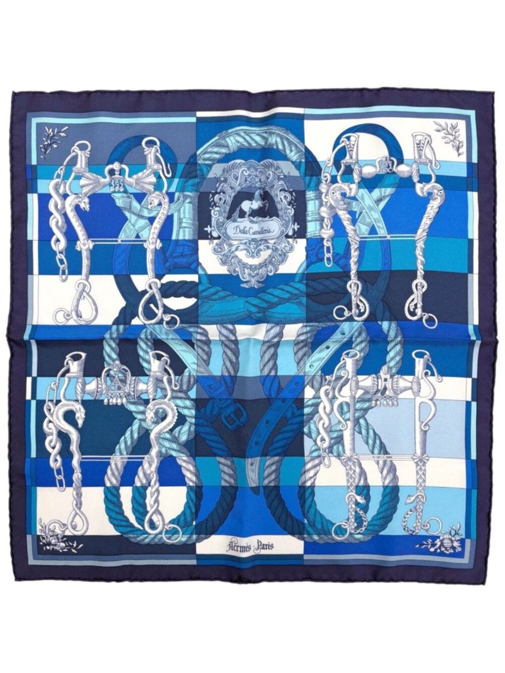 Hermes Petit Carre Della Cavalleria Scarf Gavroche Silk Blue Multicolor